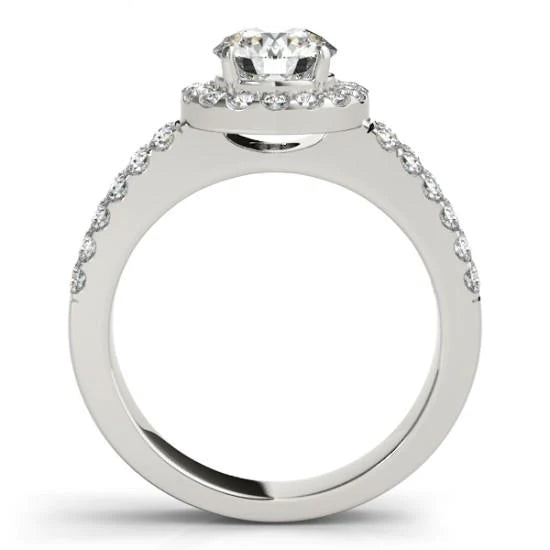 Solitär mit Akzenten Halo Ring 1,50 Karat runde Echt Diamanten Weißgold 14K