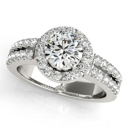 Solitär mit Akzenten Halo Ring 1,50 Karat runde Echt Diamanten Weißgold 14K