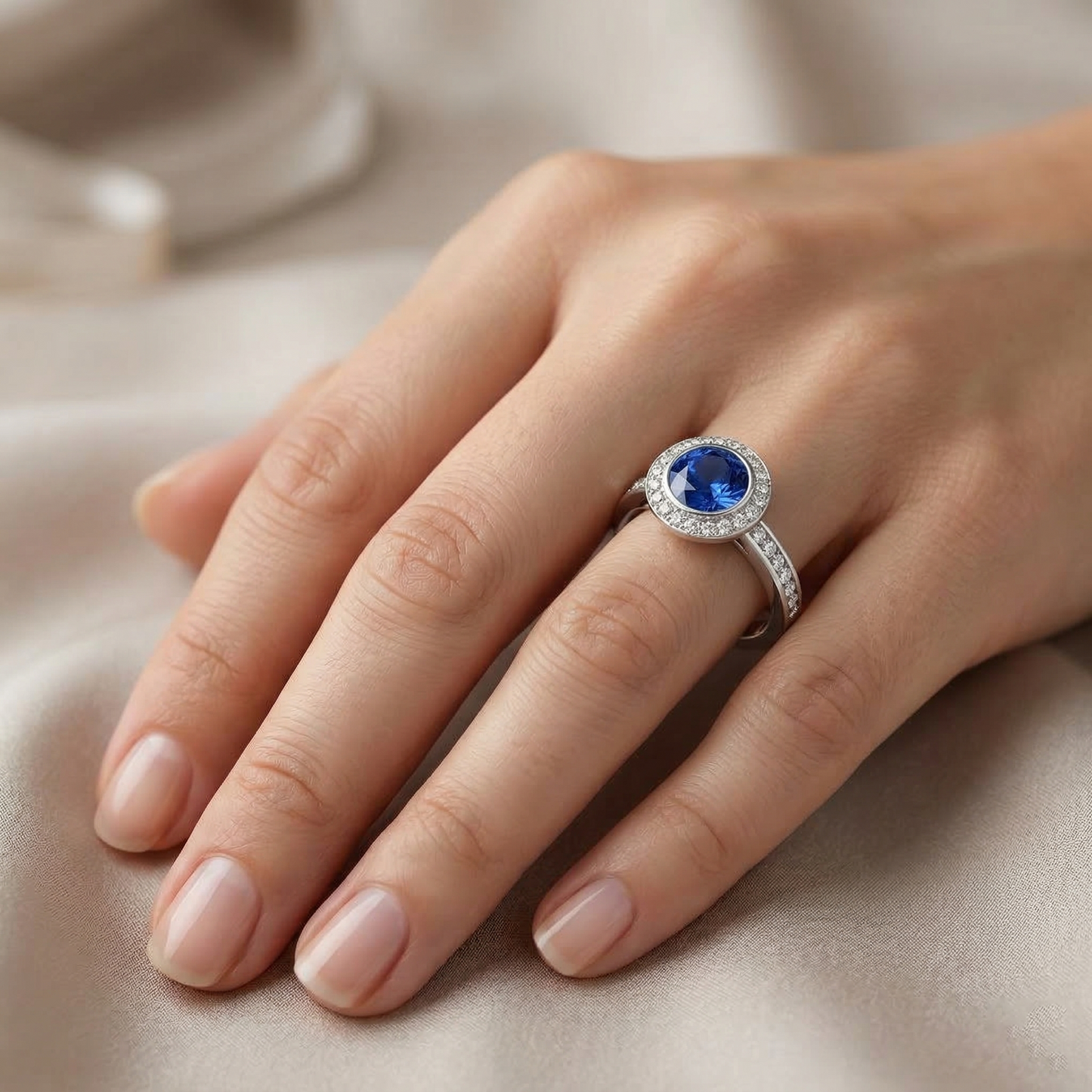 Solitär im Rundschliff mit Akzenten 2.40 ct Ceylon-Saphir-Aus der Erde Abgebauter Natürlicher Diamanten-Ring