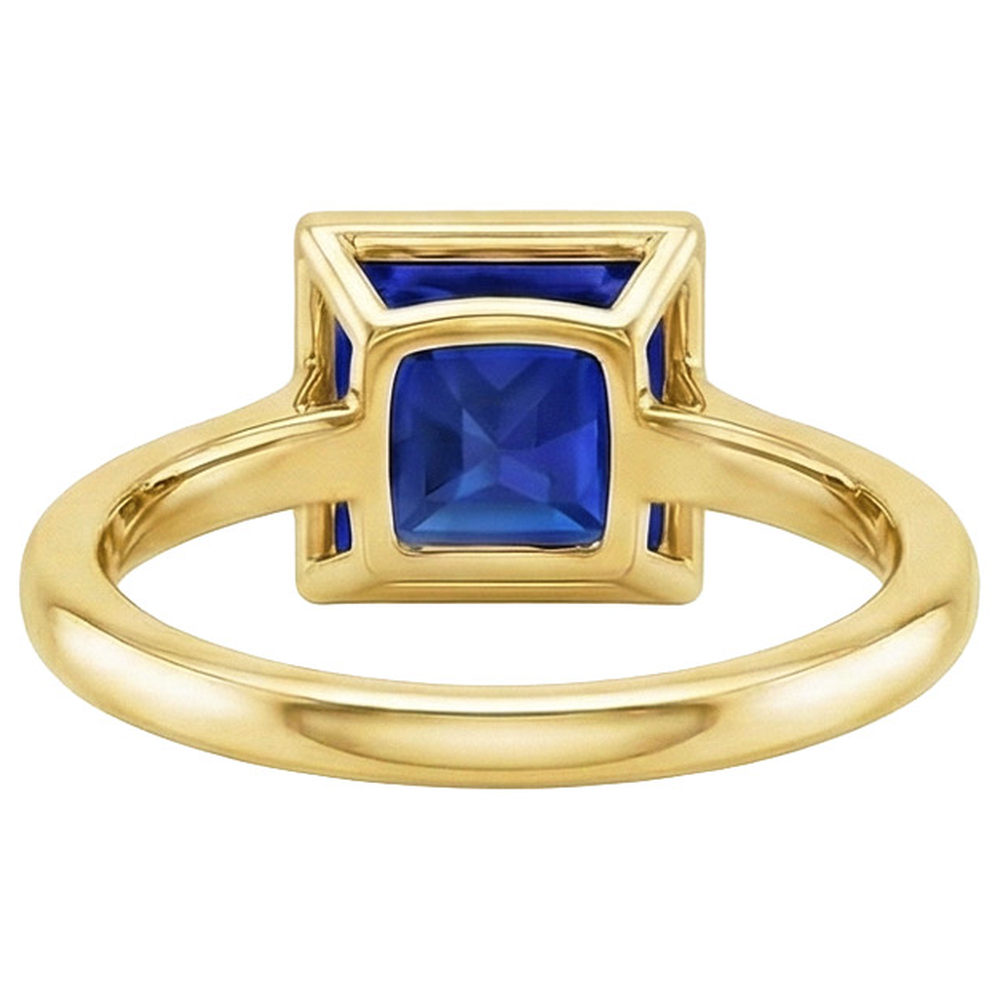 Solitärring Prinzessin Lünette Set Blauer Saphir 5 Karat Gelbgold
