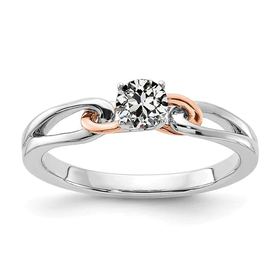 Solitärring Rund alter Bergmann Echt Diamant Split Shank Zweifarbiges 1 Karat