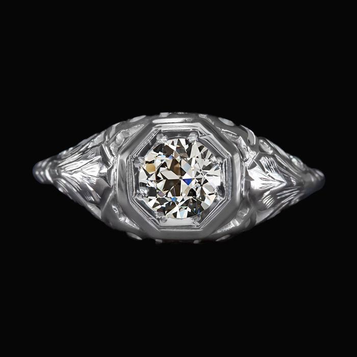 Solitärring Runder Altschliff Echt Diamant Gold Vintage Style 1.50 Karat