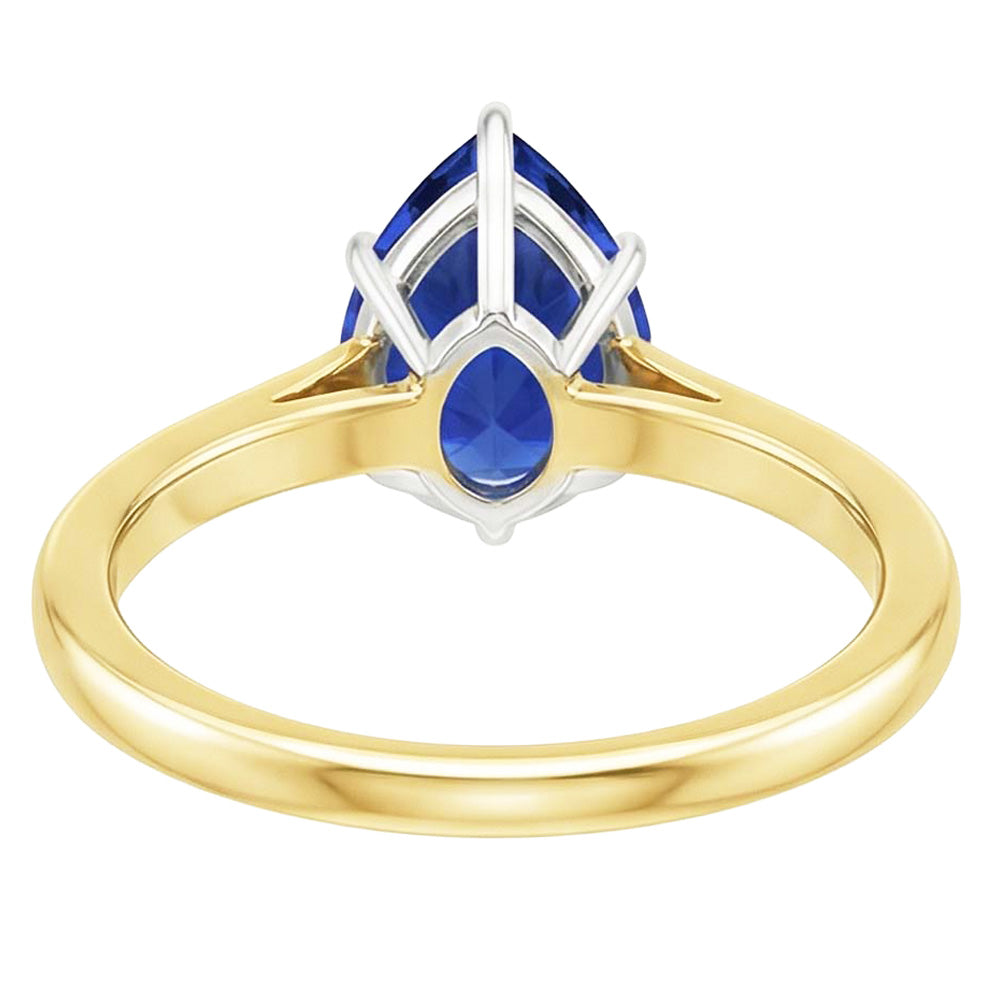 Solitärring Zweifarbiges Gold 14K Birne Ceylon Saphir 2 Karat