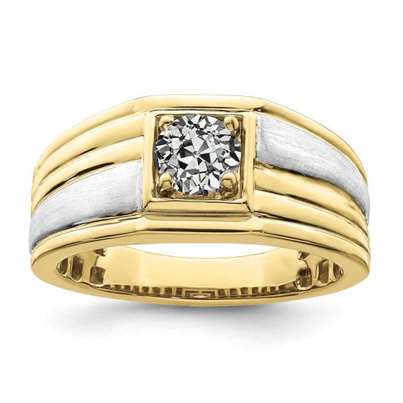 Solitärring runder Altschliff-Echt Diamant-Zinken-Lünette-Set 1 Karat zweifarbig