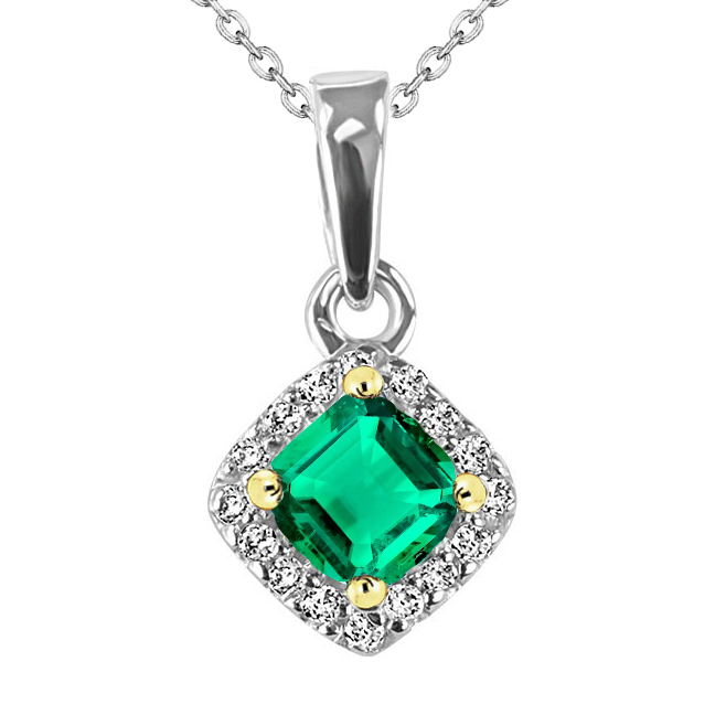 Edler Smaragd Stein-Halskette 2,50-Karat Zweifarbiges 14K Gold – Hauptansicht