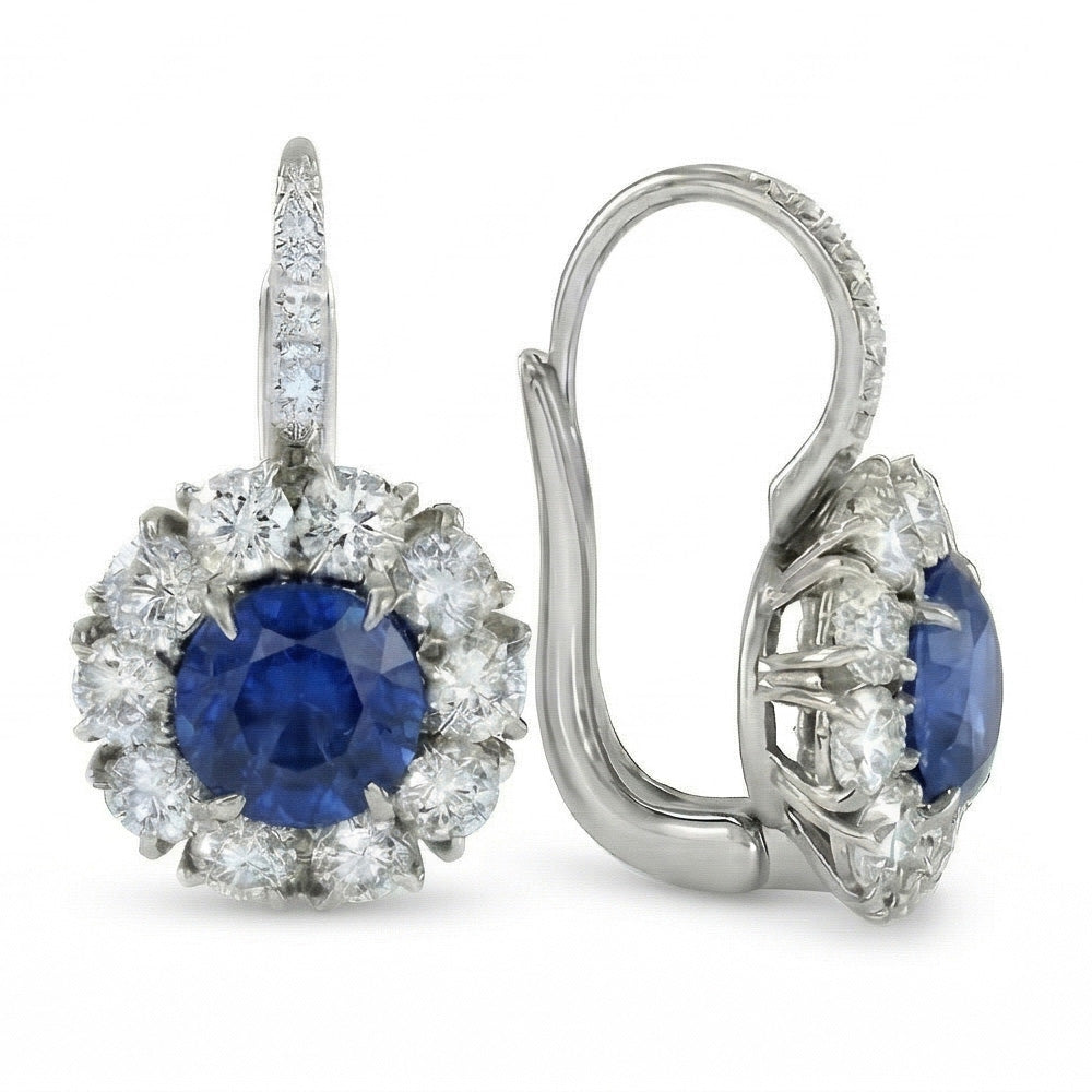 Sri Lanka Blauer Saphir Aus der Erde Abgebauter Natürlicher Diamant Creolen 5 Karat Weißgold 14K