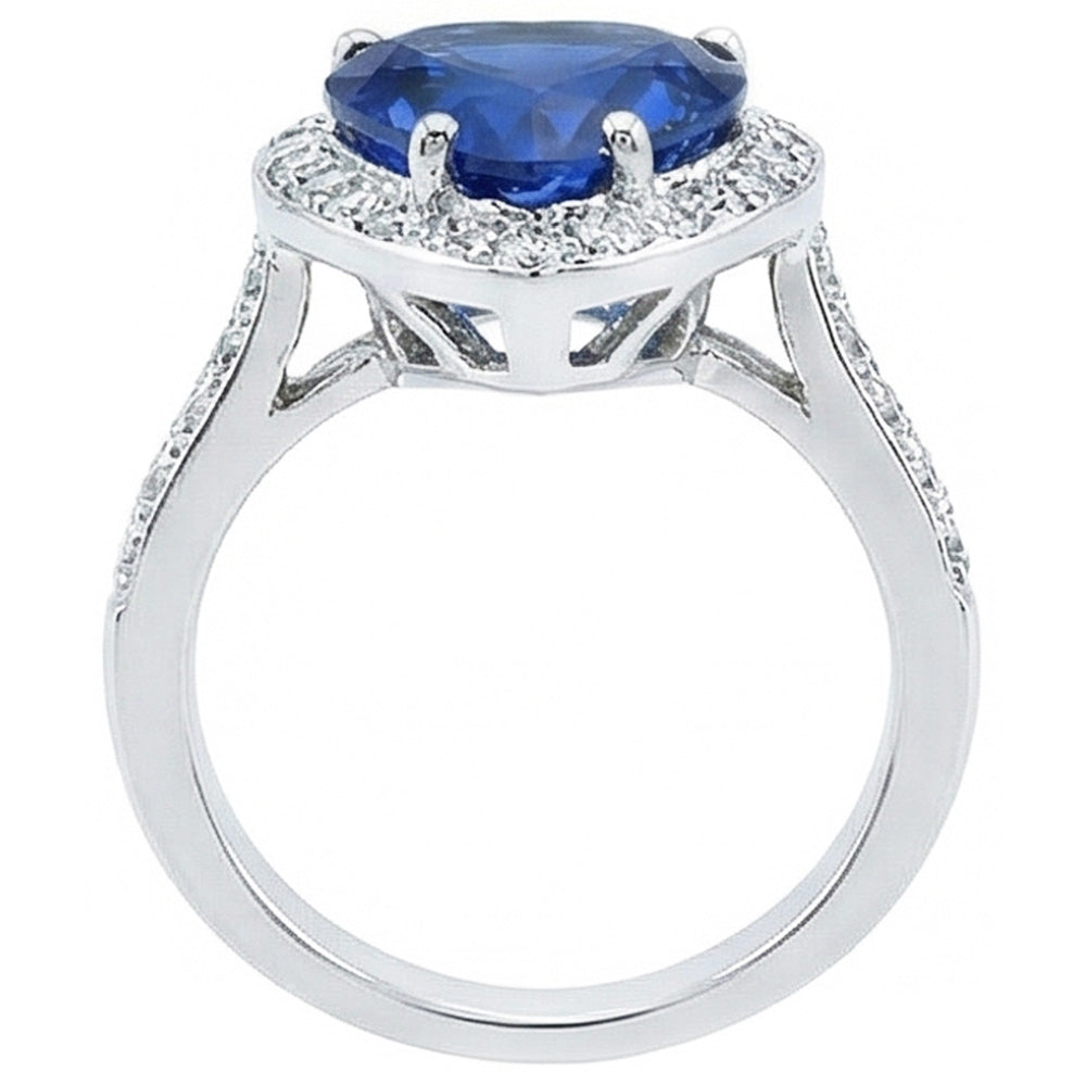 Sri Lanka Blauer Saphir Aus der Erde Abgebauter Natürlicher Diamantring Weißgold 4.5 Ct