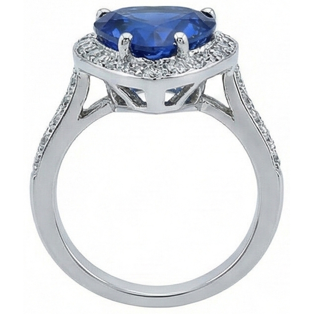 Sri Lanka Blauer Saphir Aus der Erde Abgebauter Natürlicher Diamantring Weißgold 4.5 Ct