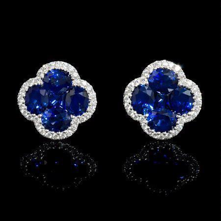 Sri Lanka Saphir-Aus der Erde Abgebauter Natürlicher Diamant-Cluster-Damenohrring aus echtem Gold, 4,45 Karat
