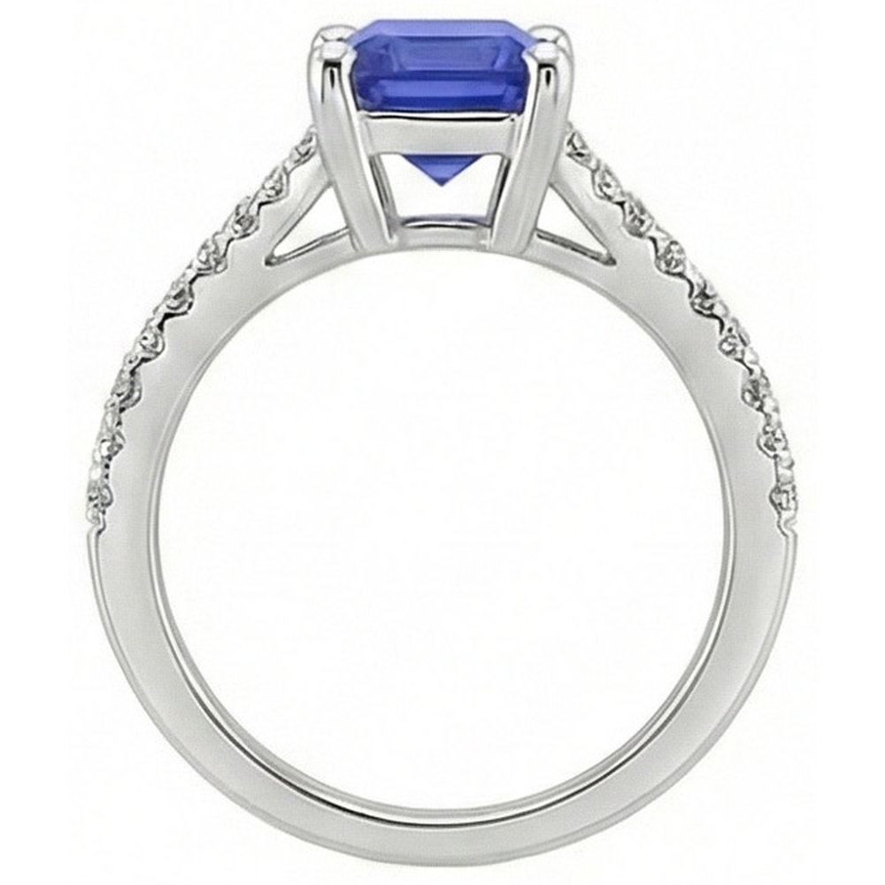 Sri Lanka Saphir & Aus der Erde Abgebauter Natürlicher Diamant 4 Karat Smaragd Solitär Ring mit Akzenten