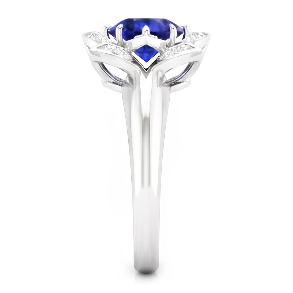 Sri Lanka Saphir & Aus der Erde Abgebauter Natürlicher Diamant Ehering 2,50 Karat Weißgold 14K