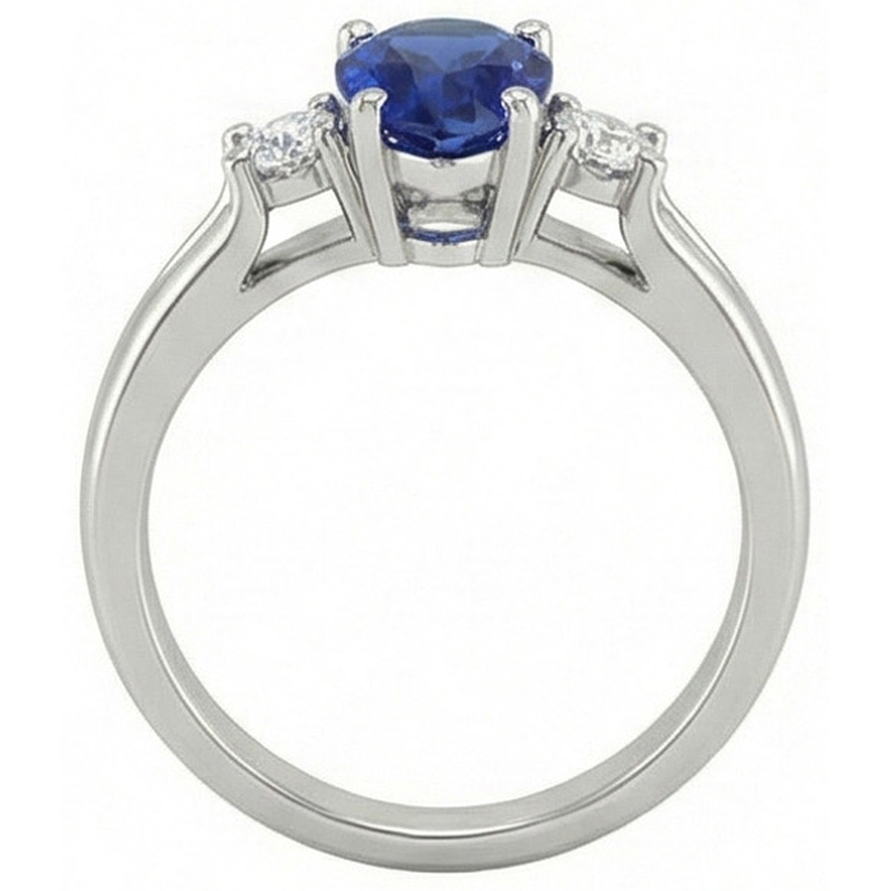 Sri Lanka Saphir und Aus der Erde Abgebauter Natürlicher Diamanten 3 Steine Ring 1.70 Karat Gold 14K