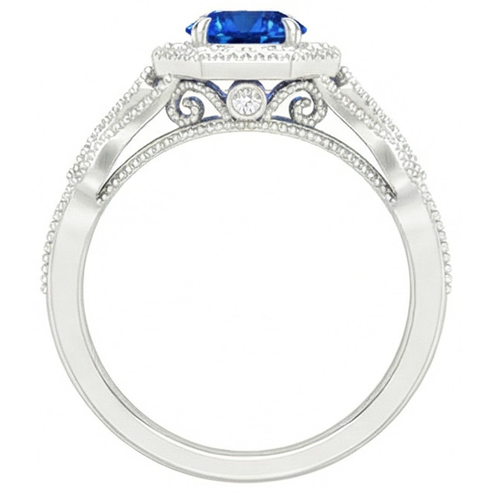 Sri Lankan Saphir Aus der Erde Abgebauter Natürlicher Diamanten 2 Karat Jubiläumsring Weißgold 14K Neu