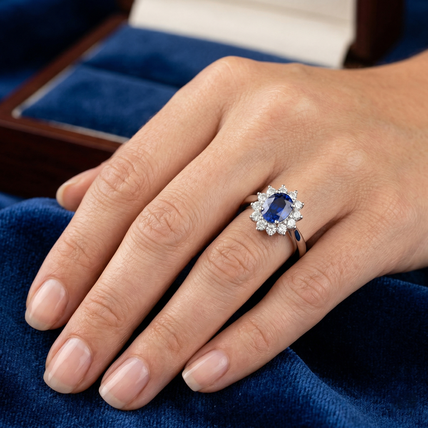 Sri Lanka Blauer Saphir-Aus der Erde Abgebauter Natürlicher Diamant-Verlobungsring 2.60 ct Weißgold 14K