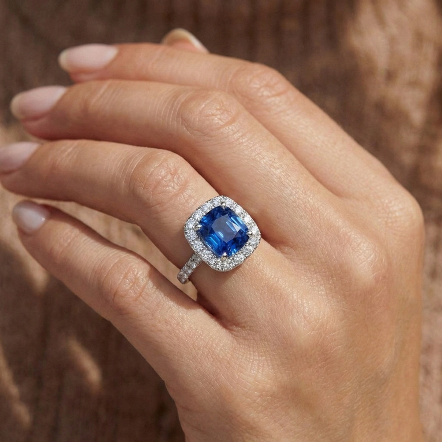 Sri Lanka Saphir Aus der Erde Abgebauter Natürlicher Diamanten Ring Gold Weiß 14K 3.35 Karat