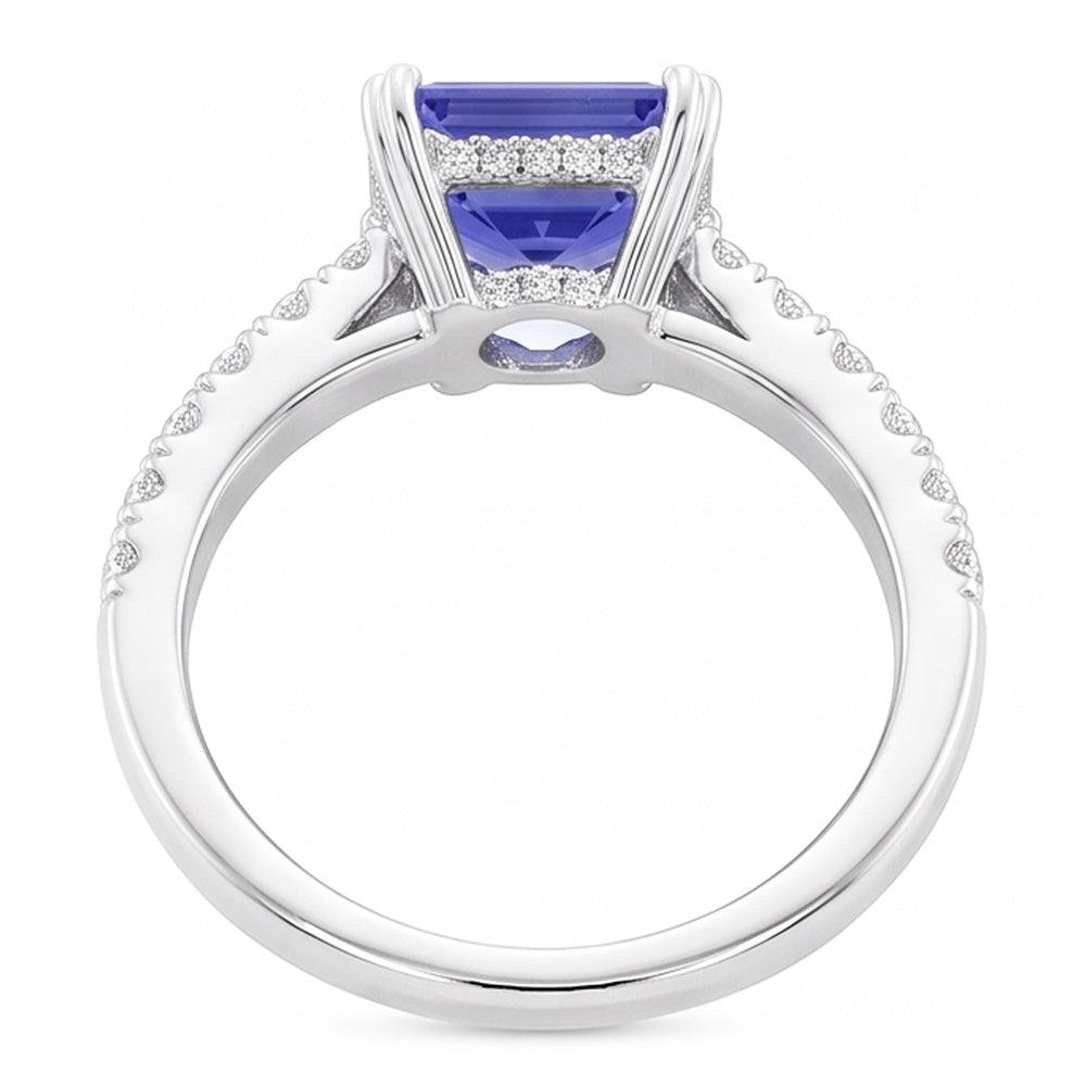 Strahlender Edelstein Blauer Saphir Natürlicher Diamant ( nicht im Labor gezüchtet ) Ring Dreier Krappen Set 3 Karat