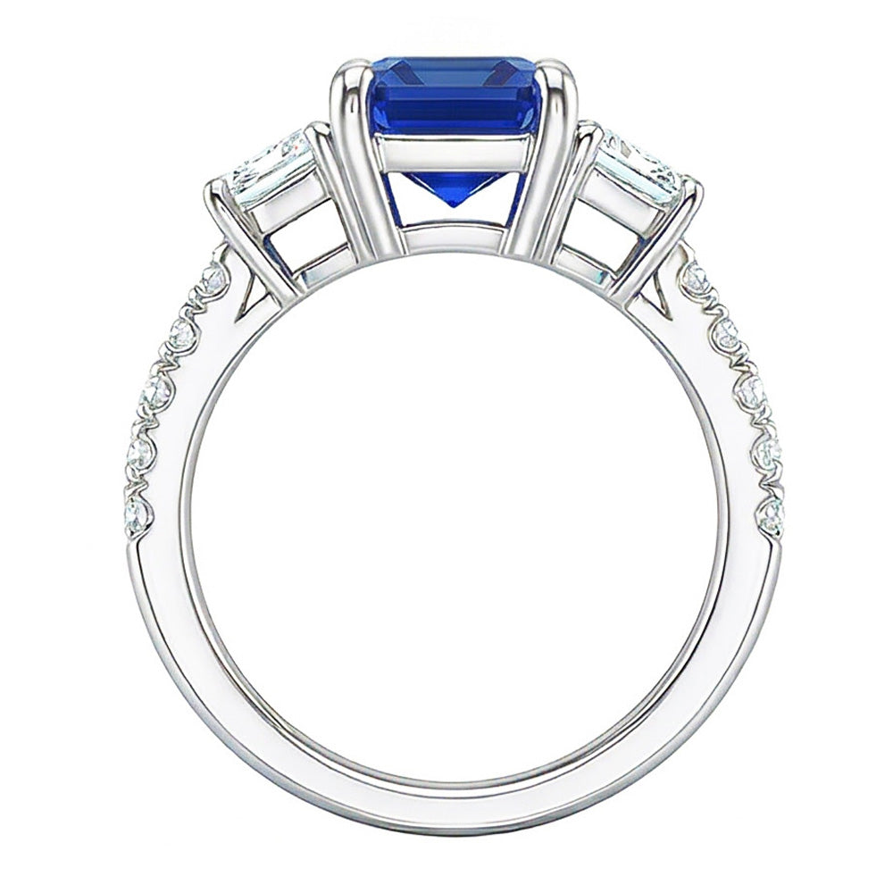 Strahlender Edelstein Saphir Ring Trapez & Runde Natürlicher Diamant ( nicht im Labor gezüchtet )en 3,50 Karat