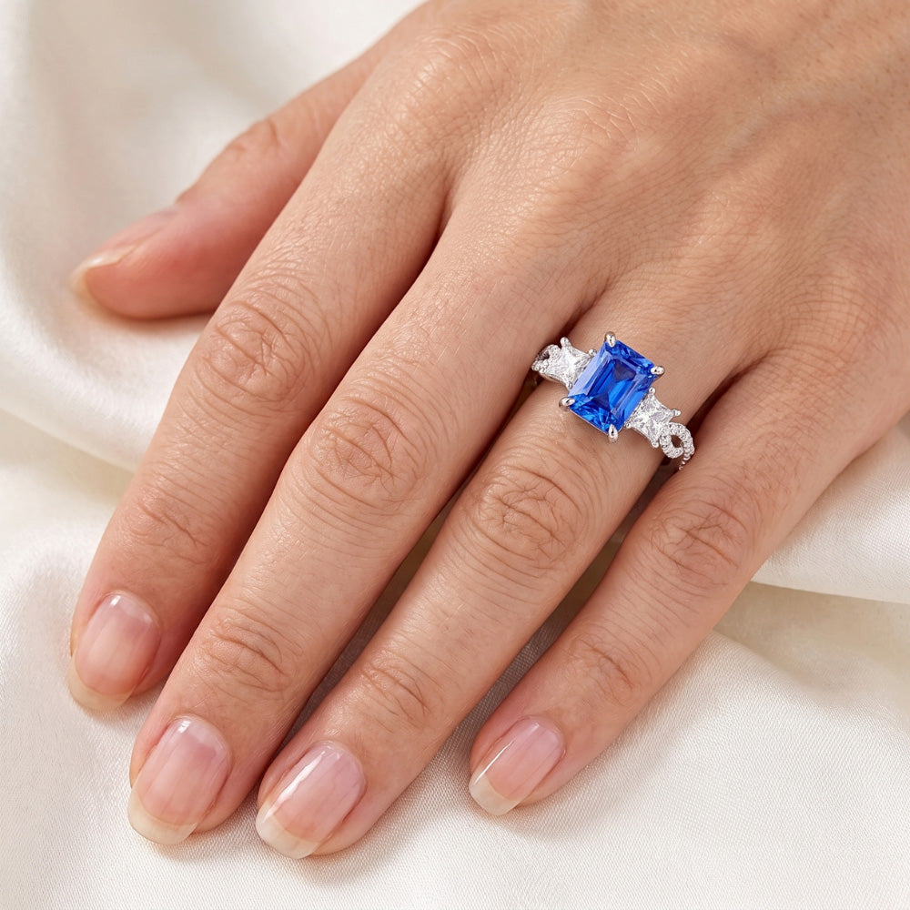 Strahlender Saphir Edelstein Ring 3 Steine Twisted Style 3,50 Karat