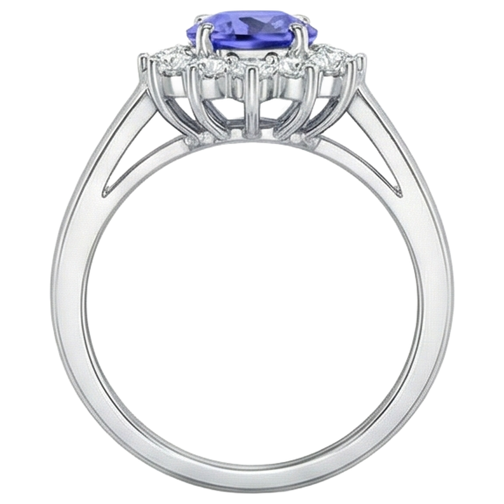Tansanit im Blumenstil mit Aus der Erde Abgebauter Natürlicher Diamanten 6,50 Karat Ring Weißgold 14K