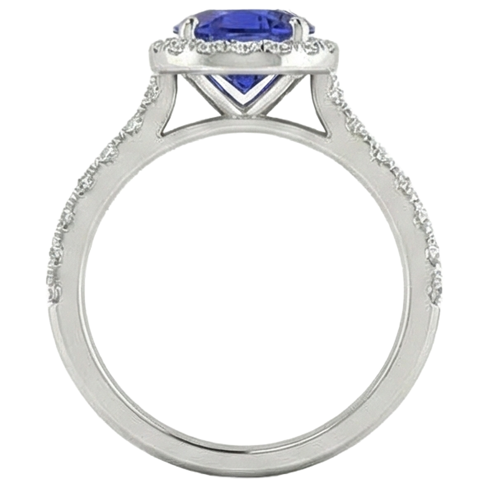 Tansanit und Aus der Erde Abgebauter Natürlicher Diamanten im Rundschliff 11 Kt Ring Weißgold 14K