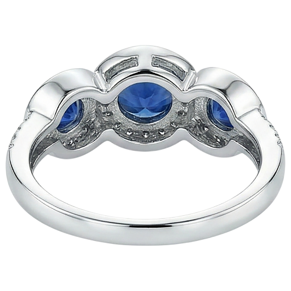 Tansanit und runde Aus der Erde Abgebauter Natürlicher Diamanten 4,50 Karat Ring 3-Stein-Stil Gold 14K
