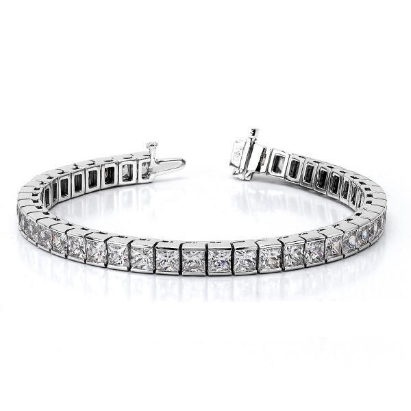Tennis-Echtarmband mit funkelnden Aus der Erde Abgebauter Natürlicher Diamanten im Prinzessschliff, WG 14K, 14,70 Karat