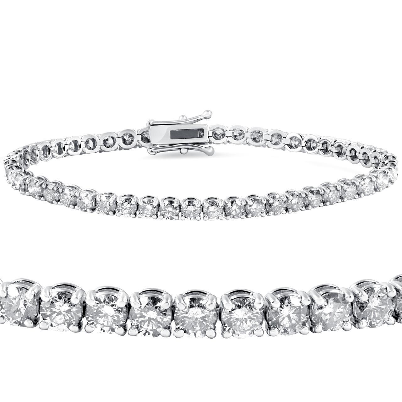 Tennisarmband mit Aus der Erde Abgebauter Natürlicher Diamanten im Rundschliff funkelndes echtes Weißgold 14 Karat 7,20 Karat