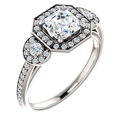 Three Stone Style 1.88 Karat Asscher Echt Aus der Erde Abgebauter Natürlicher Diamantring Weißgold 14K