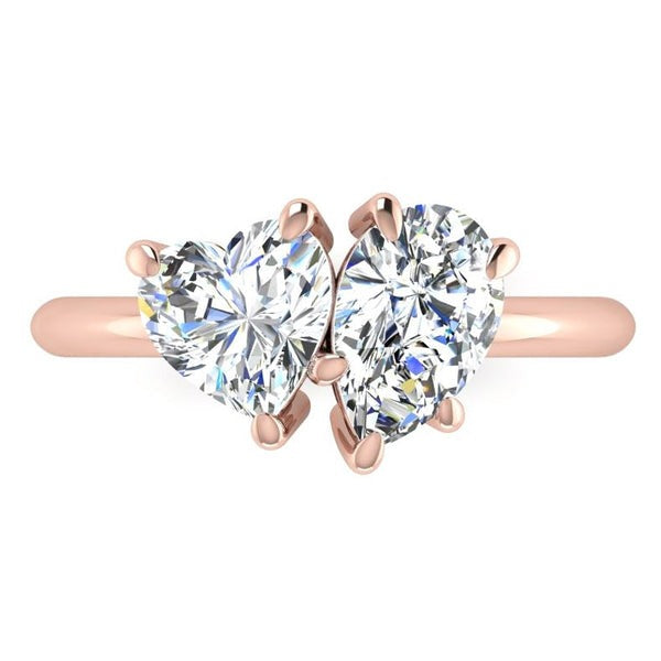 Toi Et Moi Echt Diamant Ring 2 Karat Rosé Gold Herz & Birnen Schliff