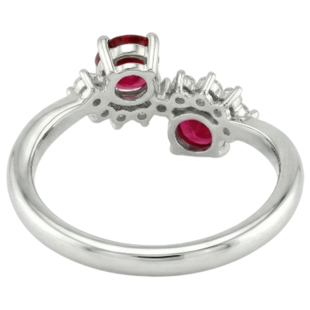Toi et Moi Aus der Erde Abgebauter Natürlicher Diamant Rubin Ring 1.18 Karat Damen Weißgold 14K Schmuck