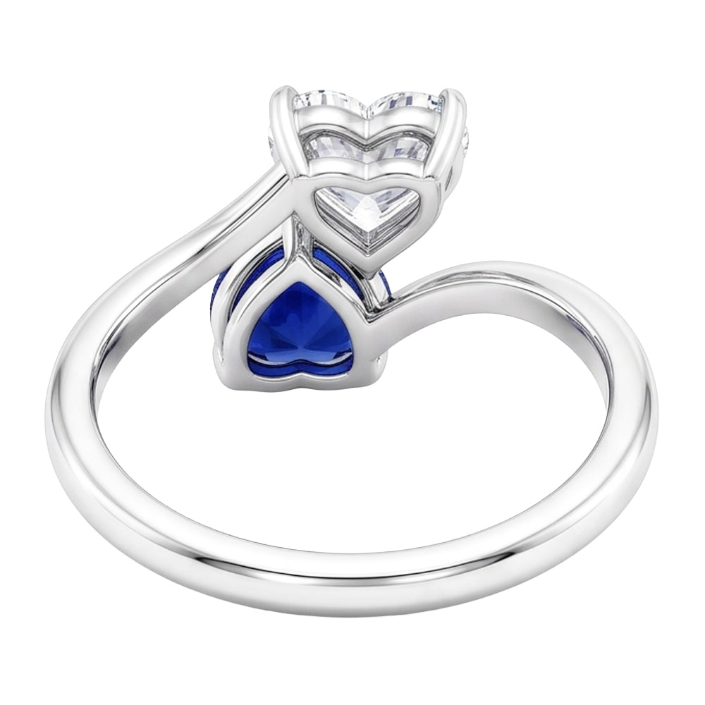 Toi et Moi Herz Blauer Saphir & Natürlicher Diamant ( nicht im Labor gezüchtet ) Ring 3 Karat 2 Steine Schmuck