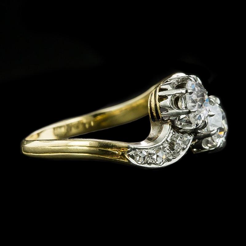 Toi Et Moi Gold Runder Alter Bergmann Echt Aus der Erde Abgebauter Natürlicher Diamantring Zweifarbig 4.50 Karat