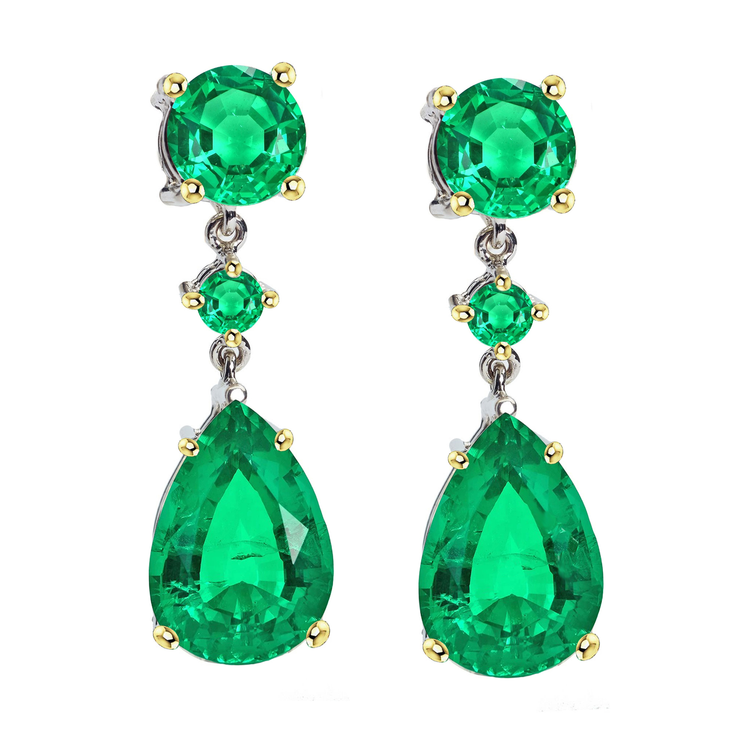 Authentischer Edler Smaragd Gemstone Earring 2 Karat Bicolor 14K Gold – Hauptansicht