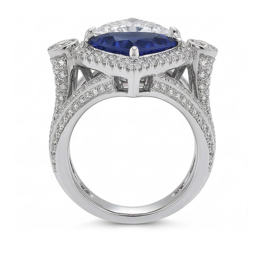 Trilliant Natürlicher Diamant ( nicht im Labor gezüchtet )-Saphir-Cocktailring