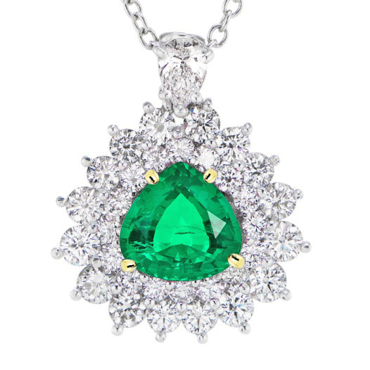 Smaragd Trilliant Schmuckstein-Anhänger in Bicolor 14K Gold – Hauptansicht