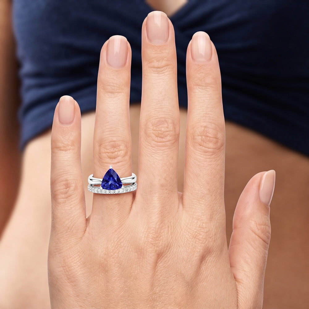 Trillion Edelstein-Verlobungsring-Set & runde Natürlicher Diamant ( nicht im Labor gezüchtet )en 2 Karat