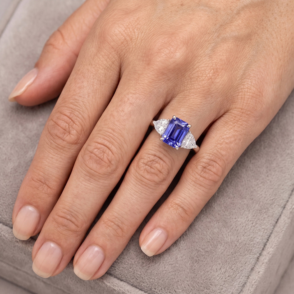 Trillion Natürlicher Diamant ( nicht im Labor gezüchtet ) Radiant Saphir Edelstein Ring Konischer Schaft 3 Karat