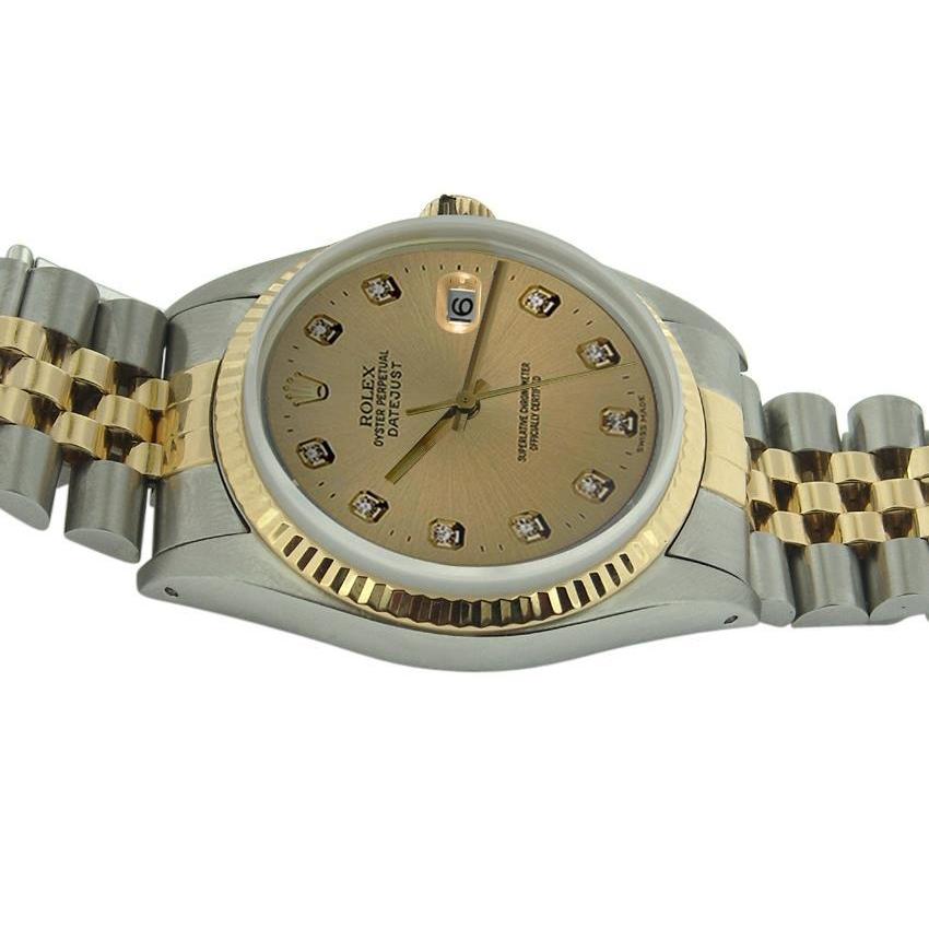 Uhr aus Edelstahl und gelbem Datum. Just Rolex-Uhr mit Diamant-Zifferblatt