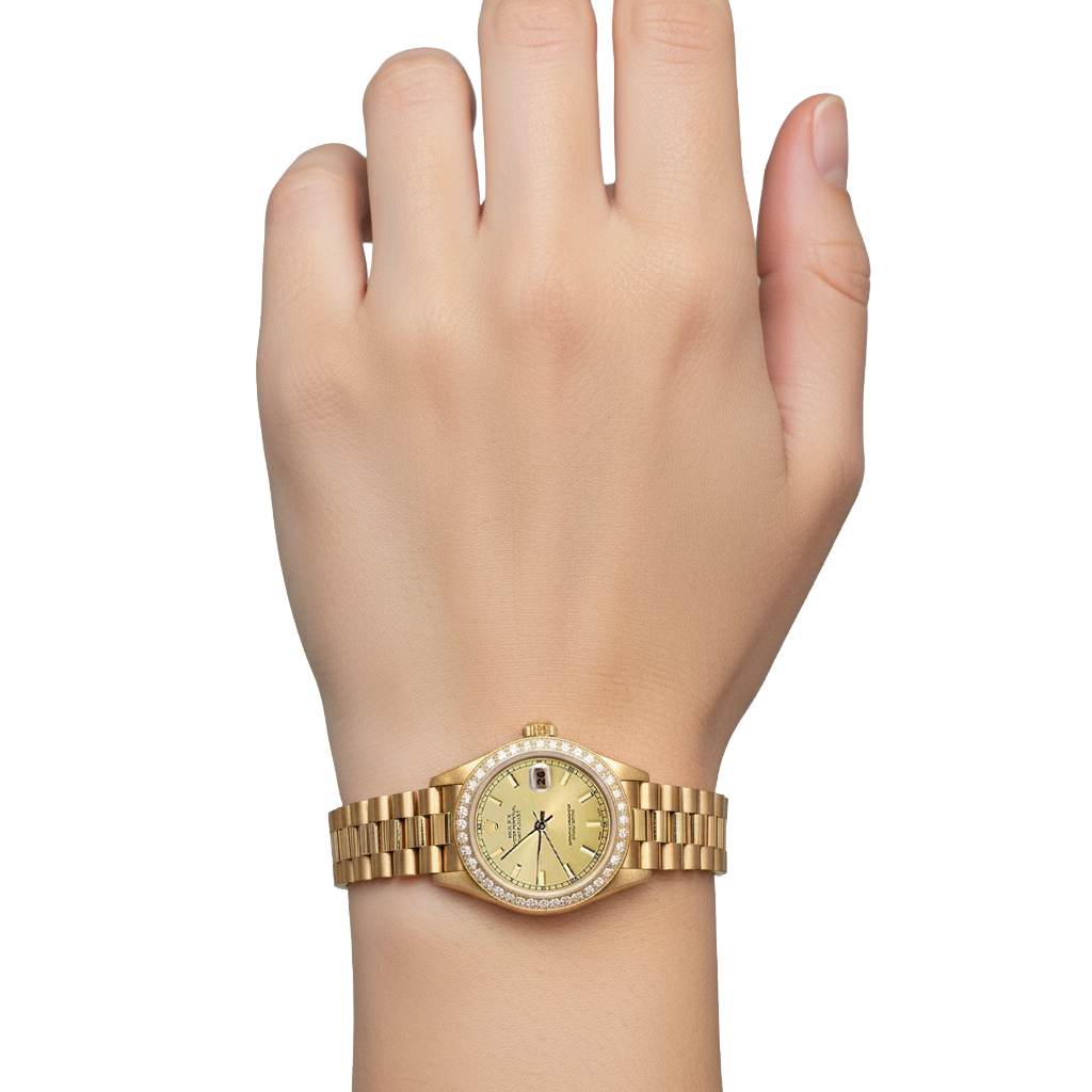 Uhr im Präsidentenstil mit Aus der Erde Abgebauter Natürlicher Diamantlünette Gold Champagnerfarbenes Zifferblatt Datejust P2