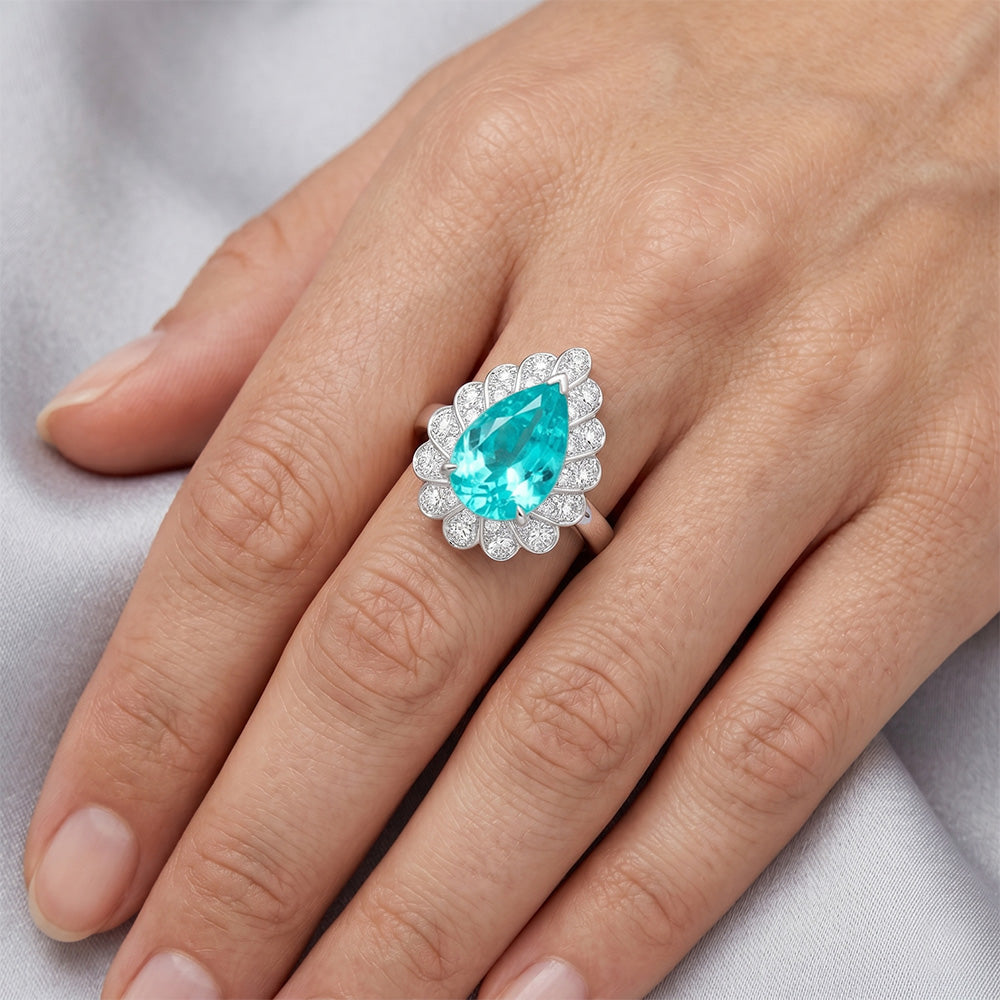 VVS Halo-Ring – Neon Paraiba 5 Karat 14K Weißgold