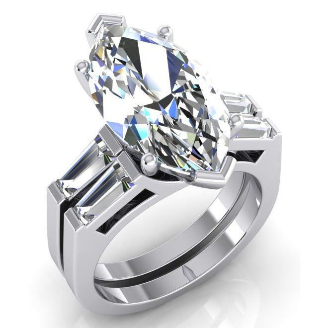 Verlobung Set mit Echt Diamanten im Marquise-Schliff 3.50 ct.