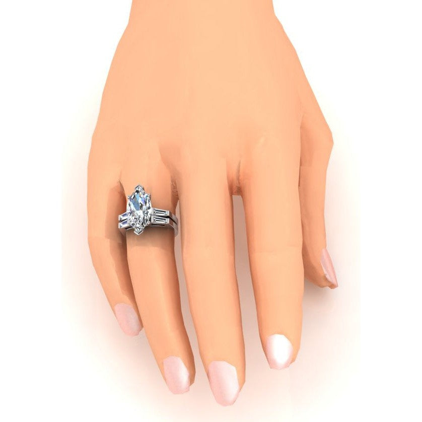 Verlobung Set mit Echt Diamanten im Marquise-Schliff 3.50 ct.