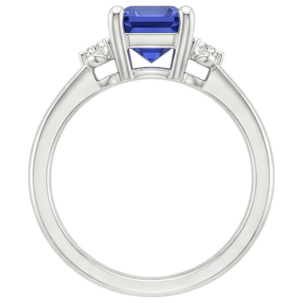 Verlobungsring 3 Steine Strahlender Ceylon Saphir & Aus der Erde Abgebauter Natürlicher Diamant 3,50 Karat