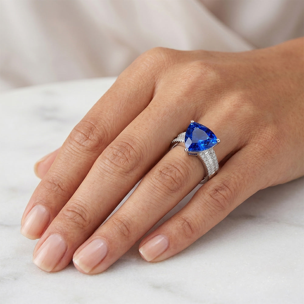 Verlobungsring Edelstein Blauer Saphir & Aus der Erde Abgebauter Natürlicher Diamanten 4 Karat Neu