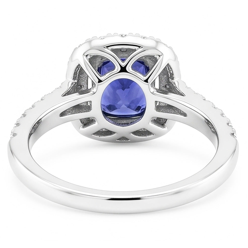 Verlobungsring Halo Kissen Saphir 2,50 Karat Natürlicher Diamant ( nicht im Labor gezüchtet ) 14K Gold