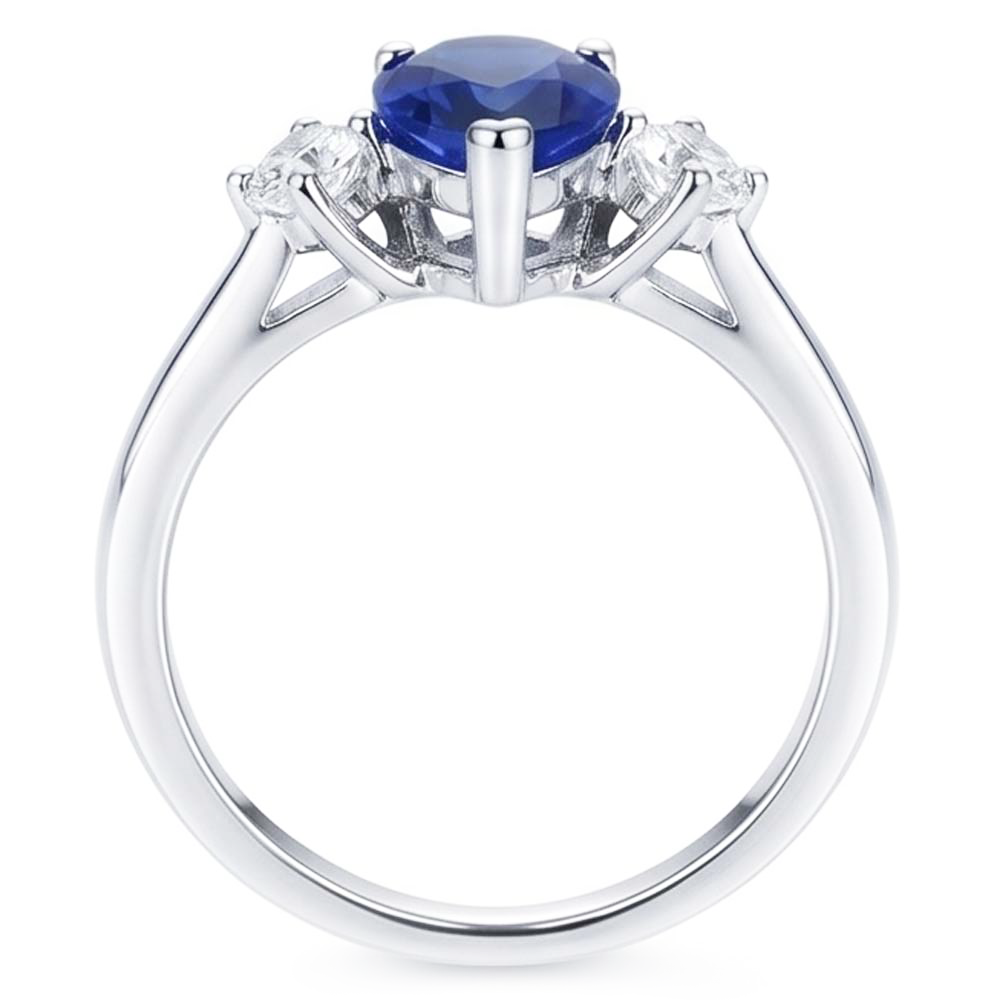 Verlobungsring mit 3 Steinen Birne Blauer Saphir & Natürlicher Diamant ( nicht im Labor gezüchtet )en 2.50 Karat