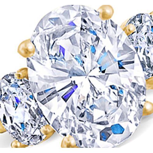 Verlobungsring mit 3 Steinen, Aus der Erde Abgebauter Natürlicher Diamant im Ovalschliff, 3,50 Karat echtes Gelbgold