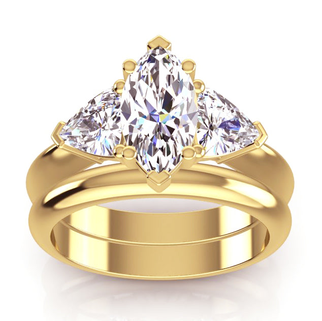 Verlobungsring mit Marquise-und-Billion-Echt Diamanten besetzt mit schlichtem Band