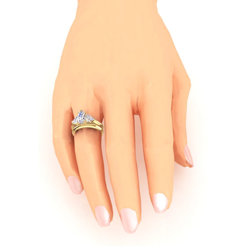 Verlobungsring mit Marquise-und-Billion-Echt Diamanten besetzt schlichtem Band 2 ct.
