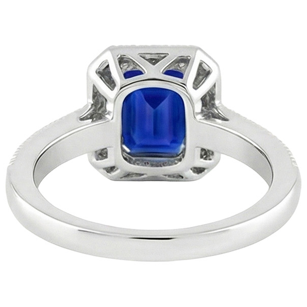 Verlobungsring mit blauem Saphir im Smaragdschliff 2.20 Karat Gold 14K